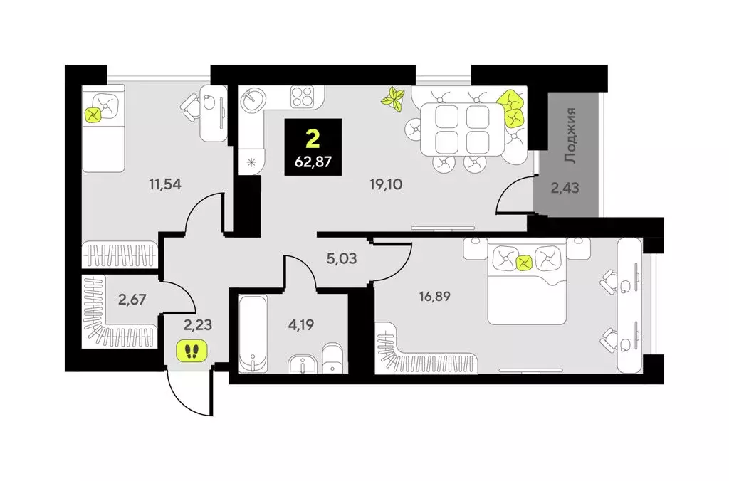 2-комнатная квартира: Тюмень, улица Первооткрывателей, 11 (60.2 м) - Фото 1