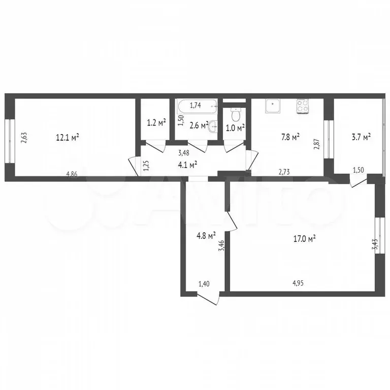 2-к. квартира, 50,9 м, 5/5 эт. - Фото 0