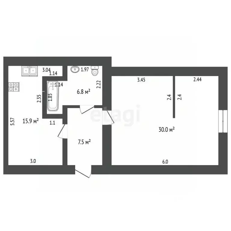 2-к кв. Ростовская область, Ростов-на-Дону Кишиневская ул., 48 (60.0 ... - Фото 1