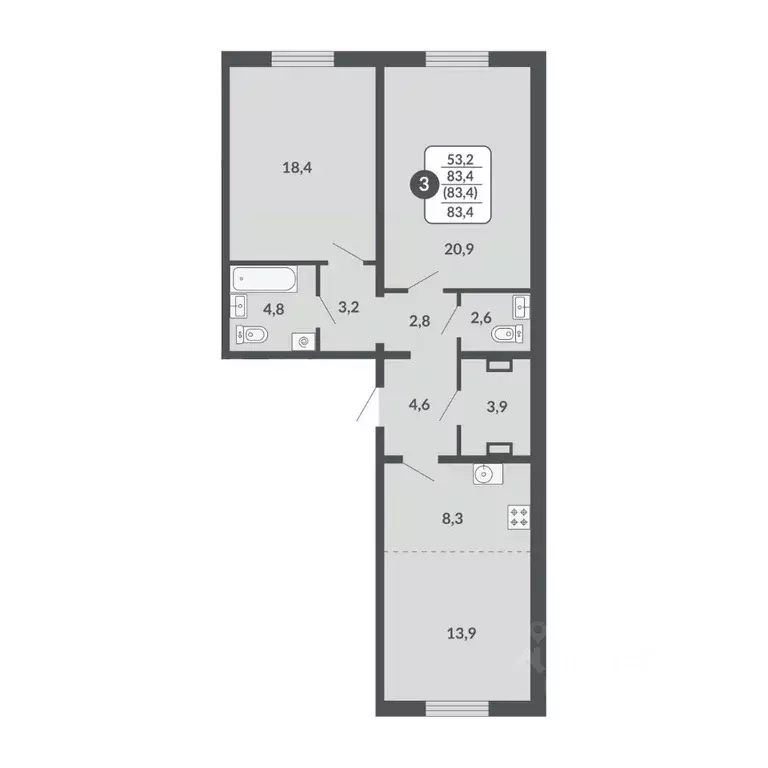 3-к кв. Кировская область, Киров Московская ул., 209 (83.4 м) - Фото 0