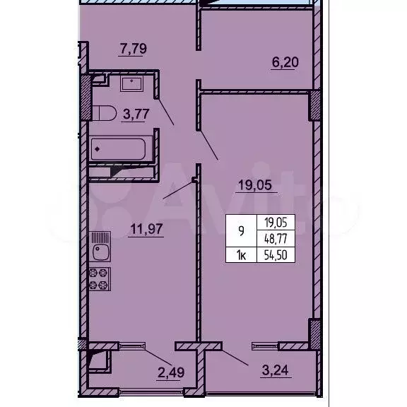 1-к. квартира, 54,5 м, 8/10 эт. - Фото 0