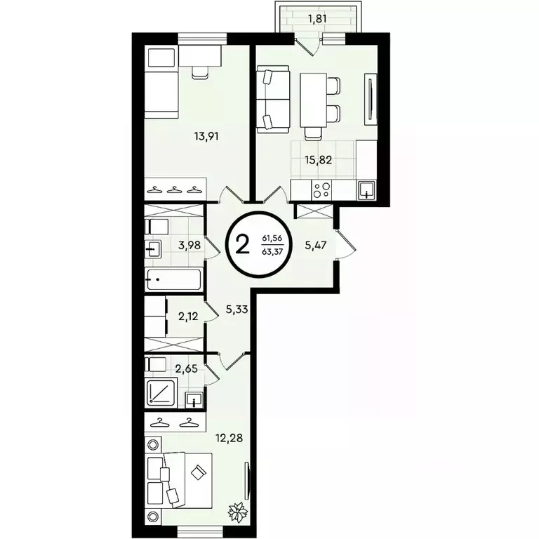 2-к кв. Тюменская область, Тюмень ул. Александра Звягина, 2 (63.37 м) - Фото 0