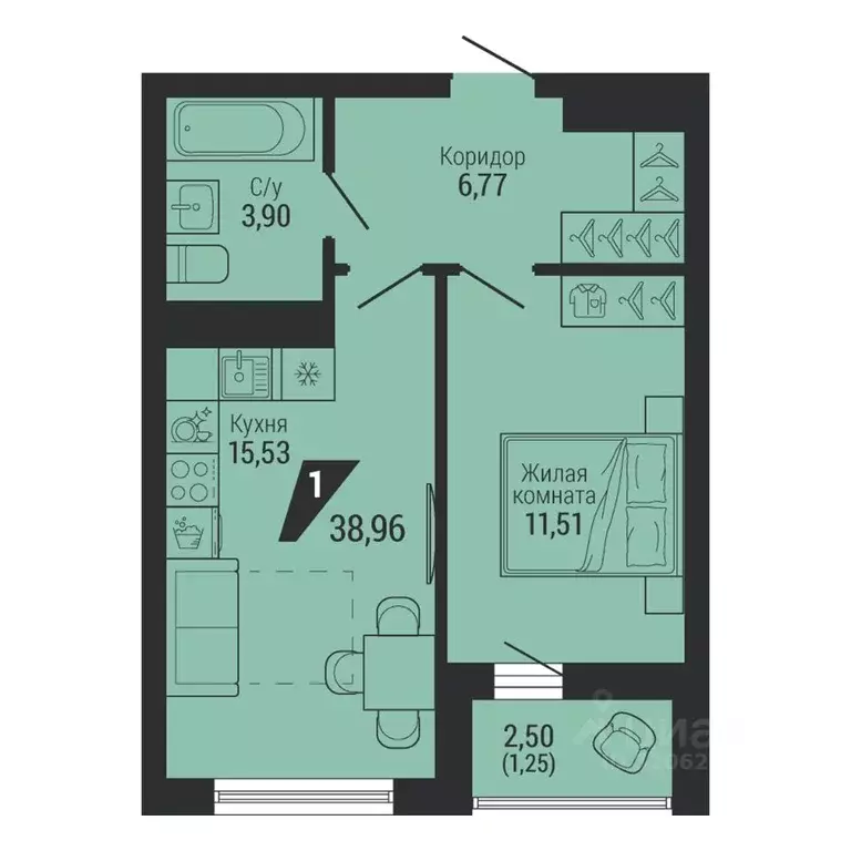 1-к кв. Свердловская область, Екатеринбург пер. Ученический, 4 (38.96 ... - Фото 1
