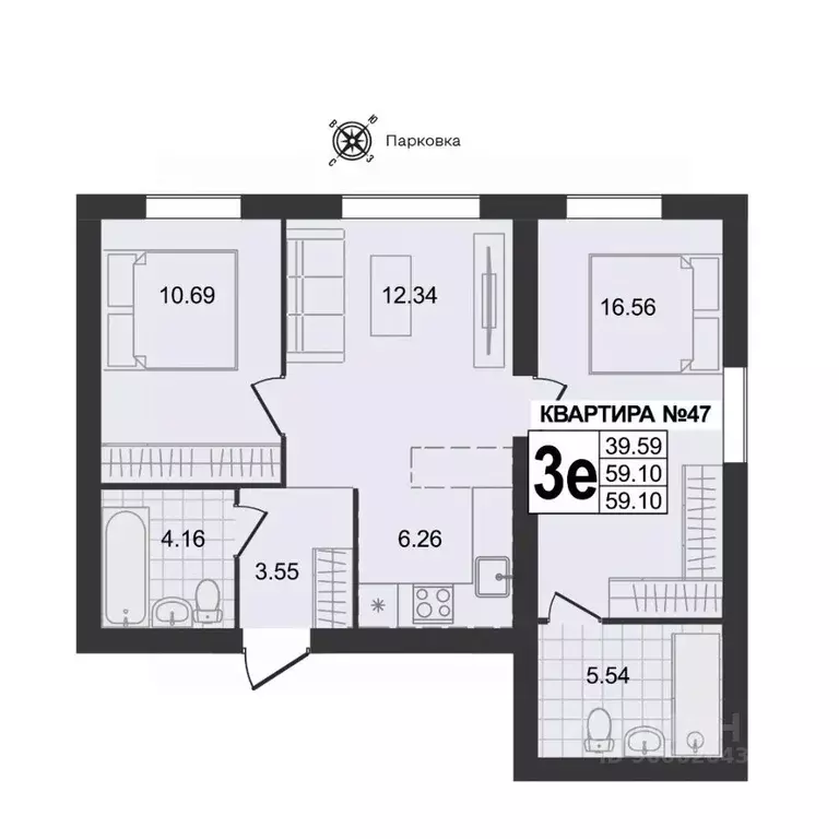 3-к кв. Владимирская область, Муром ул. 1-я Новослободская (59.1 м) - Фото 0