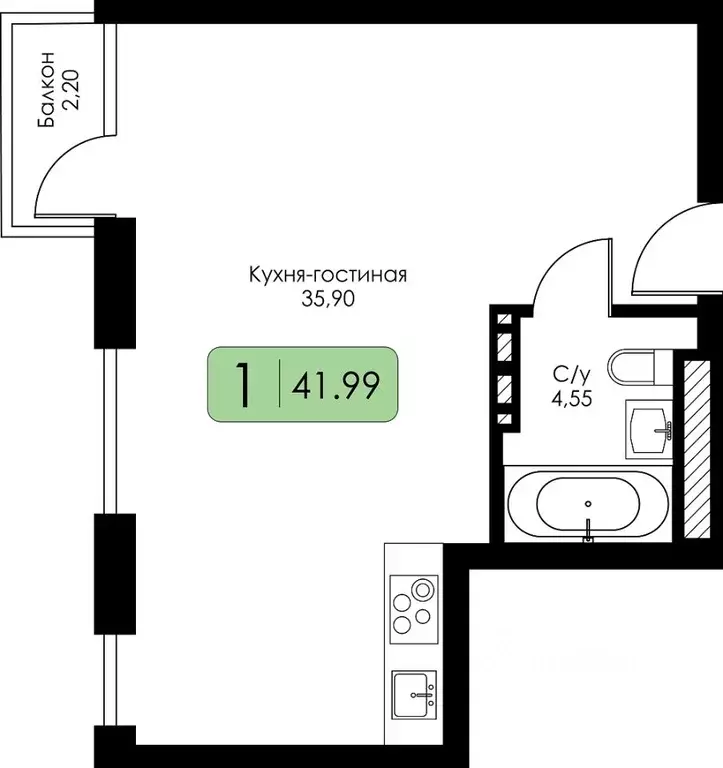 1-к кв. Смоленская область, Смоленск Среда жилой комплекс (41.99 м) - Фото 0