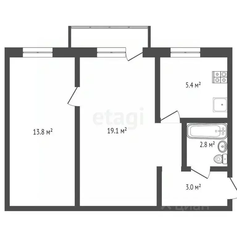 2-к кв. Самарская область, Самара Аэродромная ул., 105 (44.9 м) - Фото 2