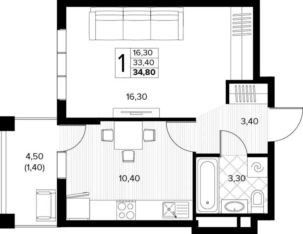 1-комнатная квартира: Сукко, жилой комплекс Кипарис (34.8 м) - Фото 1