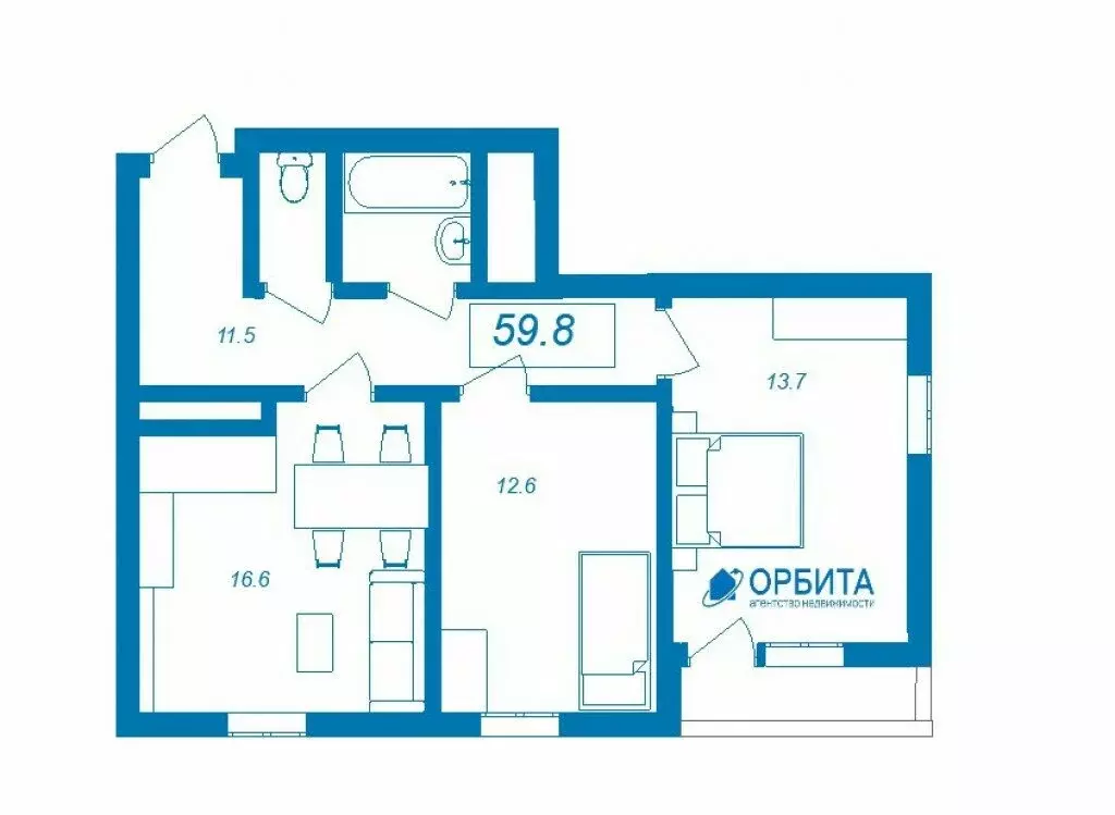 1-комнатная квартира: Тюмень, улица Мельникайте, 2к18 (59.8 м) - Фото 0