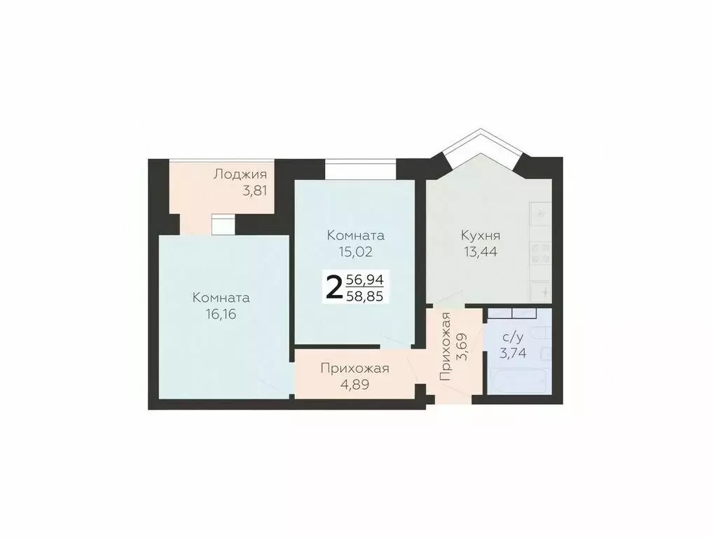 2-комнатная квартира: Орёл, улица Панчука, 83А (58.85 м) - Фото 0