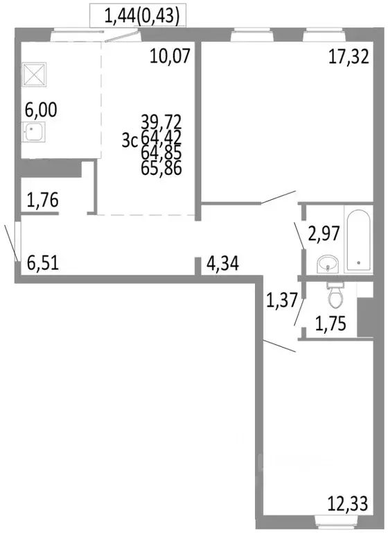 3-к кв. Челябинская область, Челябинск ул. Блюхера, 125Б (64.85 м) - Фото 0