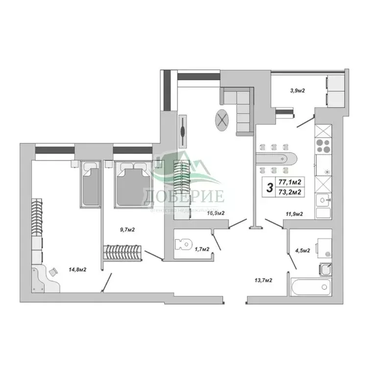 3-комнатная квартира: Тамбов, улица Чичерина, 7к2 (77.1 м) - Фото 0