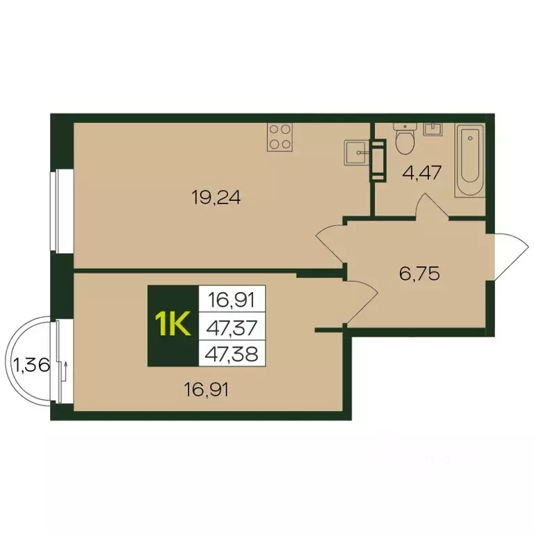 1-к кв. Чувашия, Чебоксары просп. Чебоксарский (48.6 м) - Фото 0