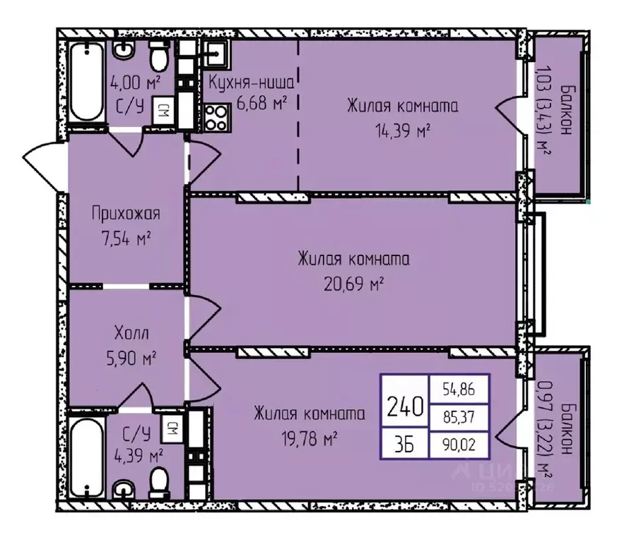 3-к кв. Удмуртия, Ижевск ул. Героя России Ильфата Закирова, 20А (90.02 ... - Фото 1