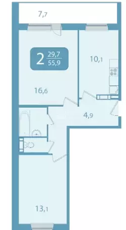 Продаётся 2-к квартира, 55.97 м - Фото 0