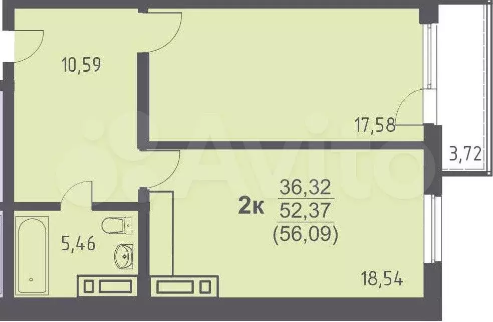 2-к. квартира, 57 м, 6/20 эт. - Фото 0