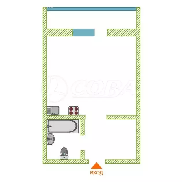 Квартира-студия: Тюмень, Комбинатская улица, 54к2 (25 м) - Фото 1