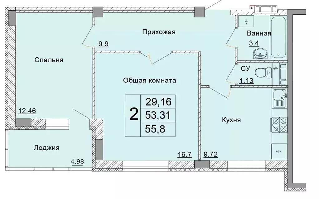 2-к кв. Белгородская область, Старый Оскол Степной мкр, 33Е (55.8 м) - Фото 0
