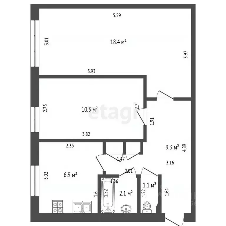 2-к кв. Калининградская область, Калининград наб. Адмирала Трибуца, 43 ... - Фото 2