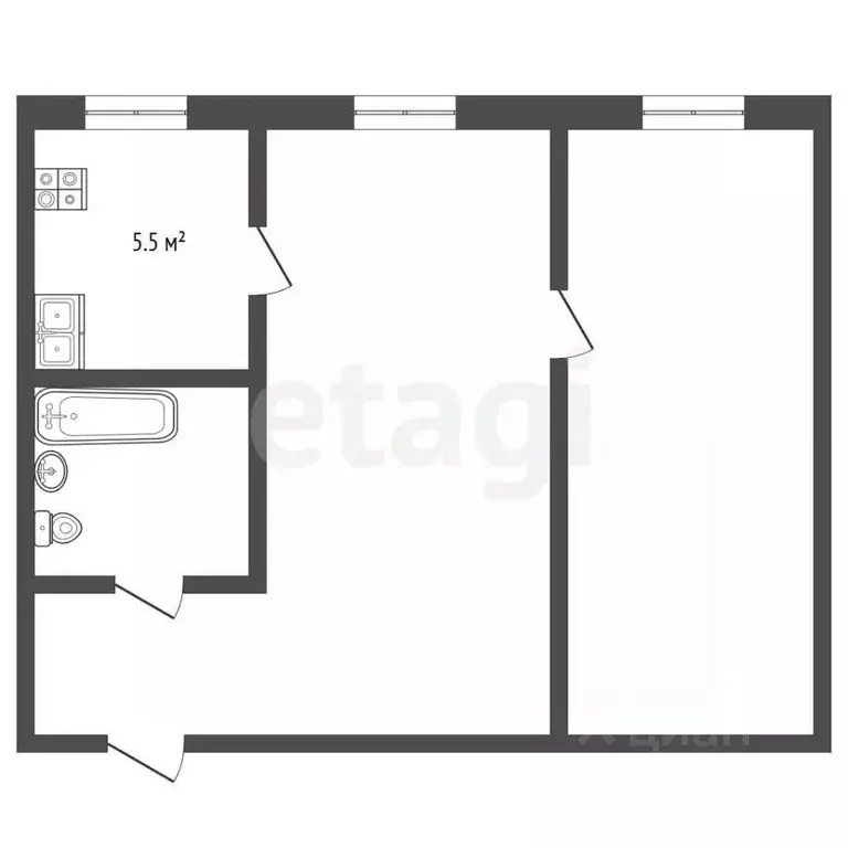 2-к кв. Тюменская область, Тюмень ул. 50 лет Октября, 55 (46.0 м) - Фото 0