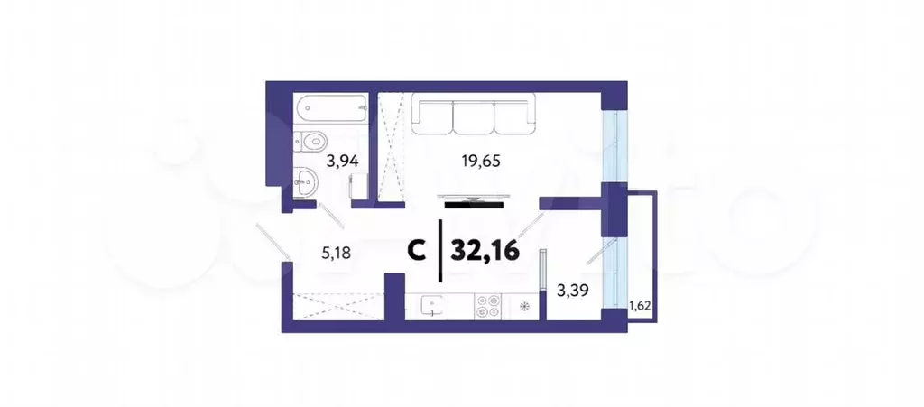 Квартира-студия, 31,8 м, 13/13 эт. - Фото 1