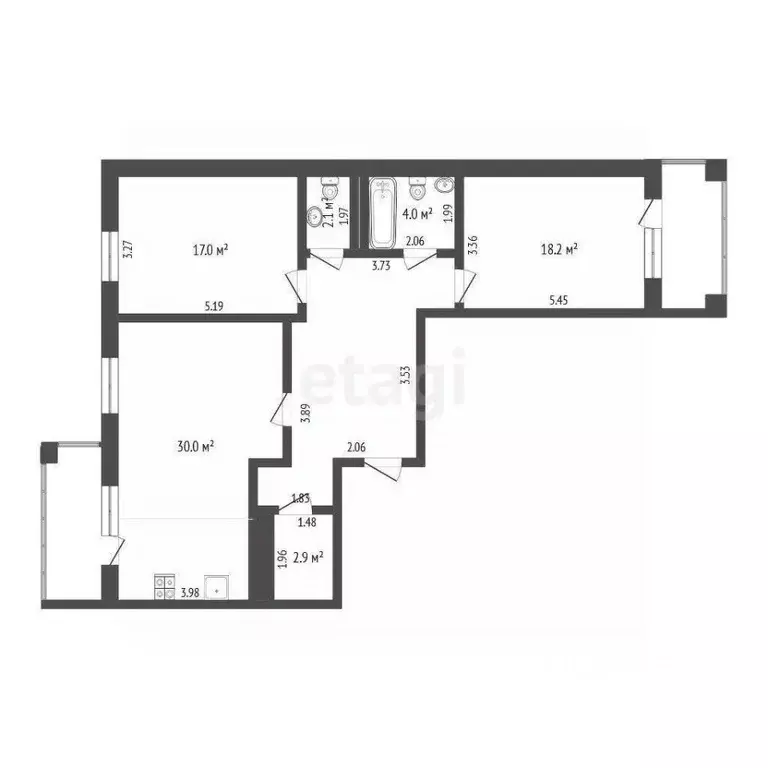 2-к кв. Тюменская область, Тюмень Ямская ул., 86 (92.4 м) - Фото 1