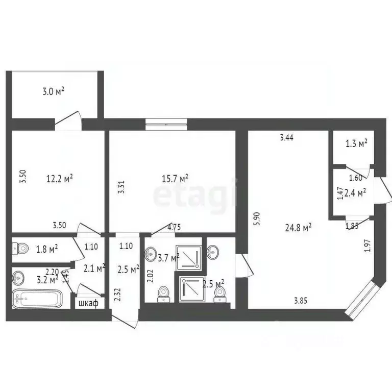 3-к кв. Крым, Ялта муниципальный округ, Форос пгт ул. Космонавтов, 24 ... - Фото 2