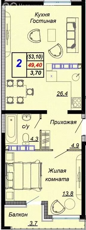 2-комнатная квартира: посёлок городского типа Дагомыс, ЖК Чайные Холмы ... - Фото 1