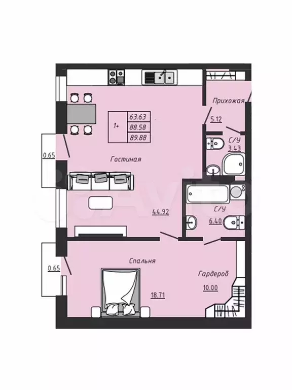 2-к. квартира, 90 м, 3/4 эт. - Фото 0
