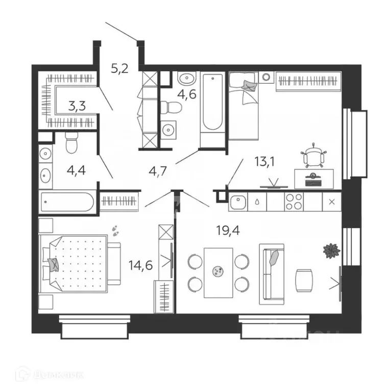 Продаётся 2-к квартира, 69.2 м - Фото 0
