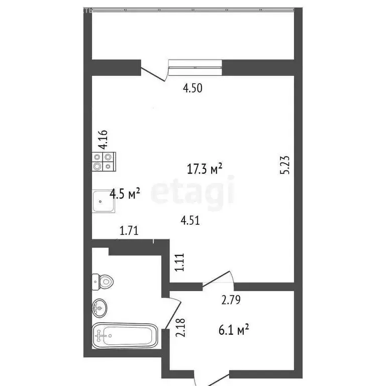 Квартира-студия: Новый Уренгой, улица имени В.Я. Петуха, 3/3 (32.6 м) - Фото 1