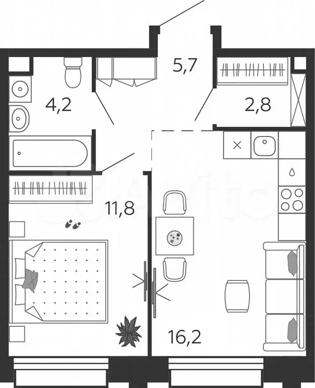1-к. квартира, 40,7 м, 8/9 эт. - Фото 1