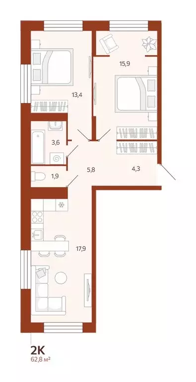 2-комнатная квартира: Тюмень, улица Новаторов, 28 (62.78 м) - Фото 0