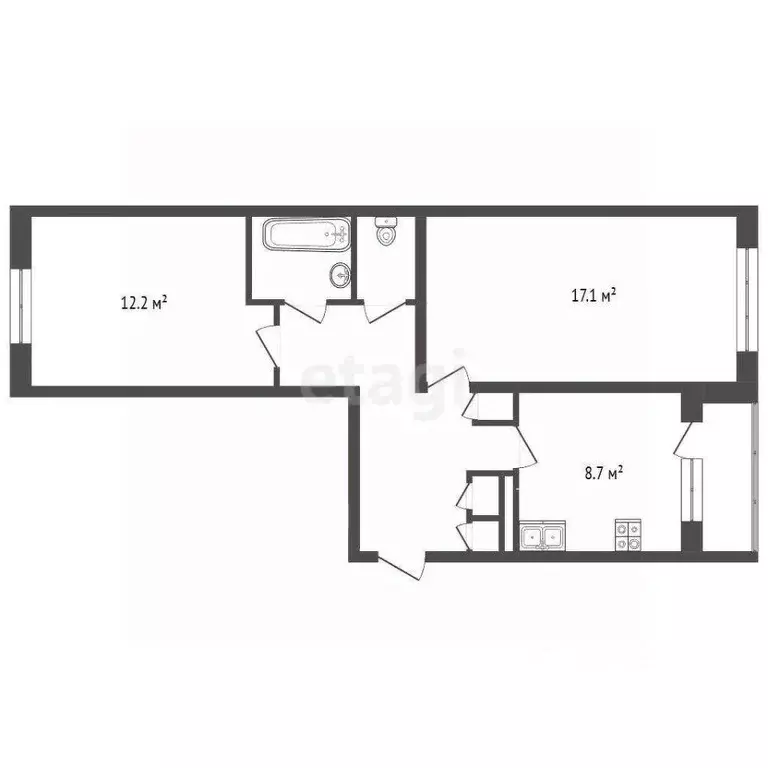 Квартира, 2 комнаты, 53.8 м - Фото 1