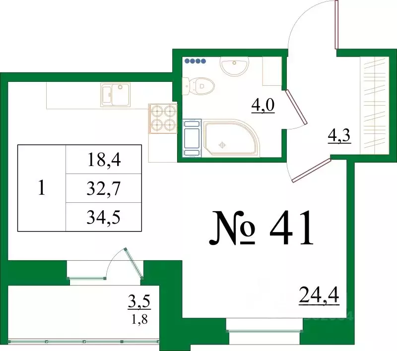 Студия Ленинградская область, Гатчина Красносельское ш., 4А (34.5 м) - Фото 1