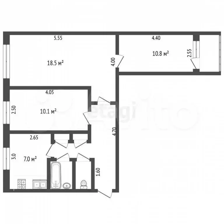 3-к. квартира, 59,1 м, 4/9 эт. - Фото 0