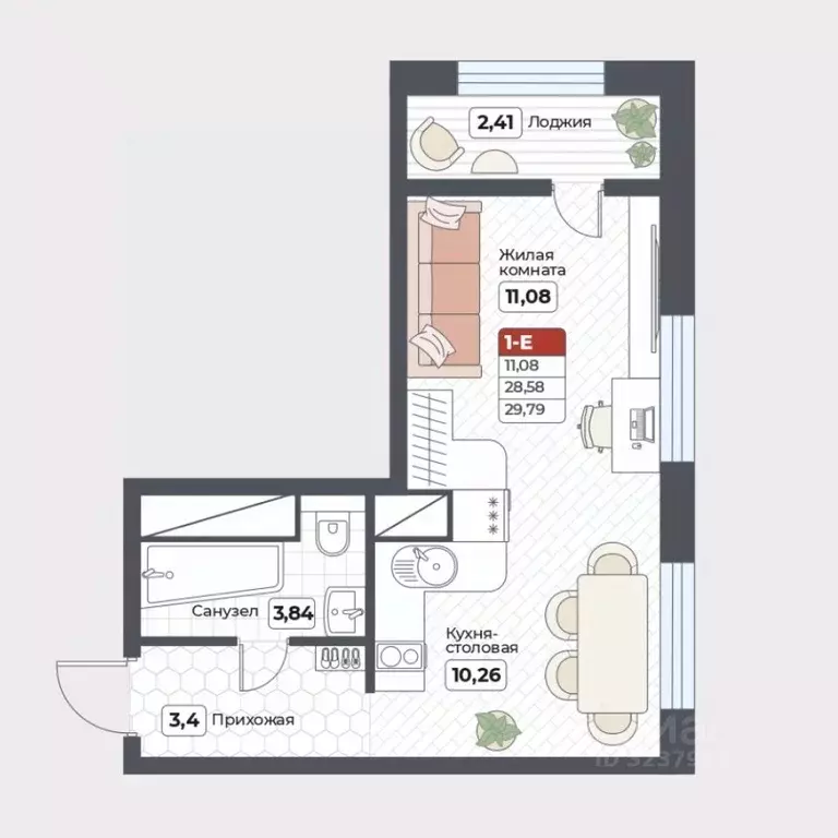 1-к кв. Хабаровский край, Хабаровск Тихоокеанская ул., 131 (29.79 м) - Фото 2