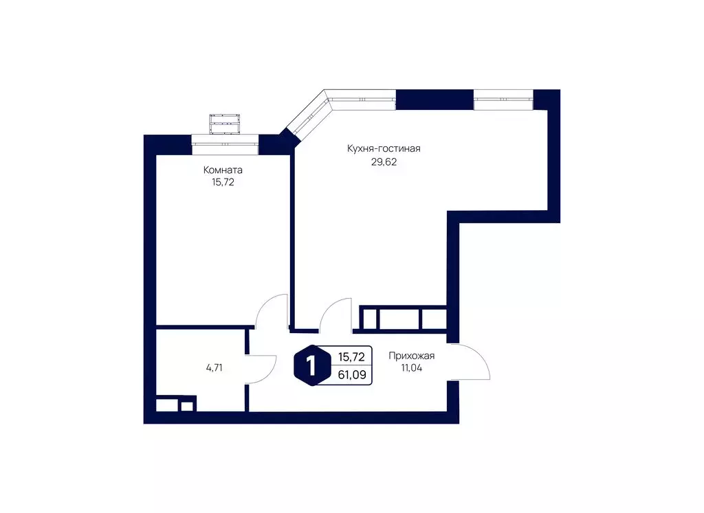 1-комнатная квартира: село Озерецкое, квартал Дружба (61.09 м) - Фото 2