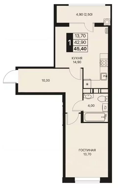 1-к кв. Ростовская область, Ростов-на-Дону Эстет жилой комплекс (45.4 ... - Фото 1