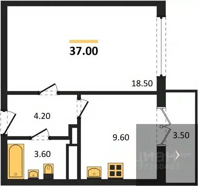 1-к кв. Воронежская область, Новоусманский район, пос. Отрадное ул. ... - Фото 1