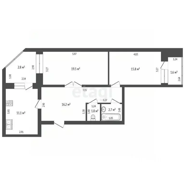 2-к кв. Марий Эл, Йошкар-Ола бул. 70-летия Победы в Великой ... - Фото 2