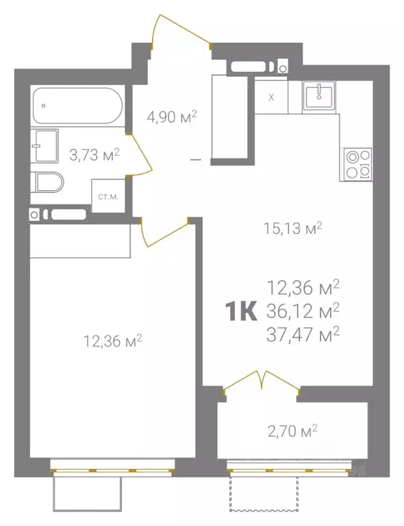 1-к кв. Нижегородская область, Нижний Новгород Ветеринарная ул. (37.47 ... - Фото 2