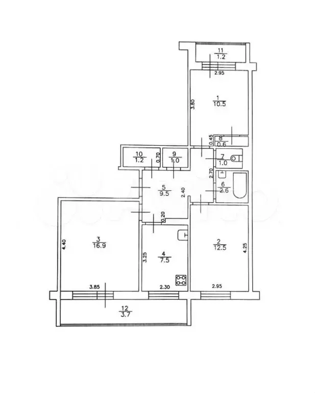 3-к. квартира, 63,8 м, 7/9 эт. - Фото 0