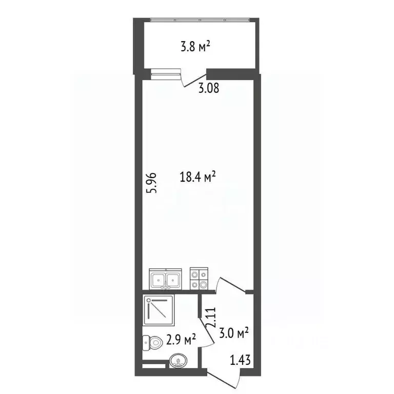 Студия Санкт-Петербург 1-й Предпортовый проезд, 13 (24.3 м) - Фото 2