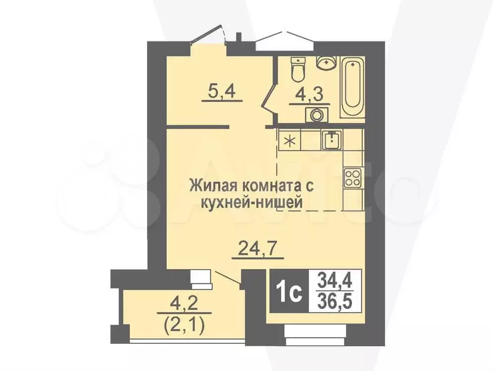 Квартира-студия, 36,5 м, 4/14 эт. - Фото 0