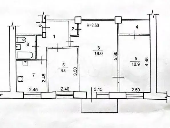 3-к. квартира, 55,2 м, 2/5 эт. - Фото 0