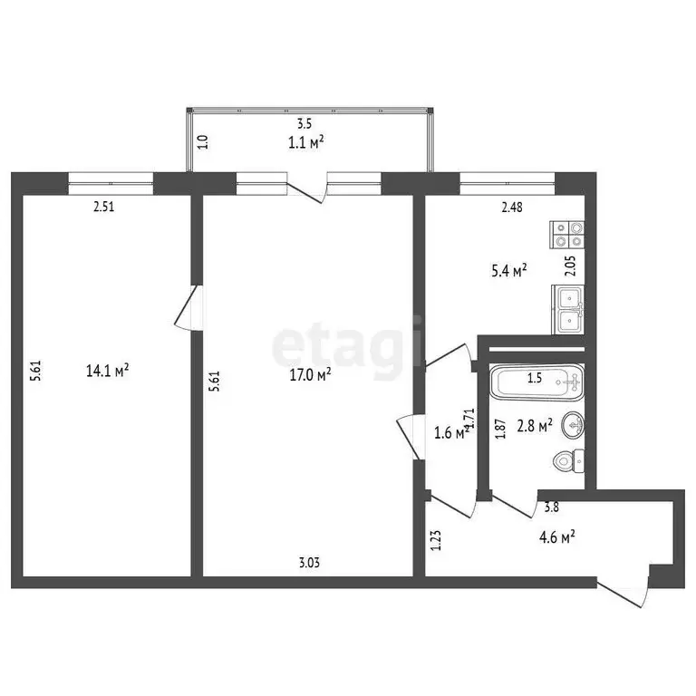 2-комнатная квартира: Калининград, улица Чекистов, 11 (45.5 м) - Фото 0