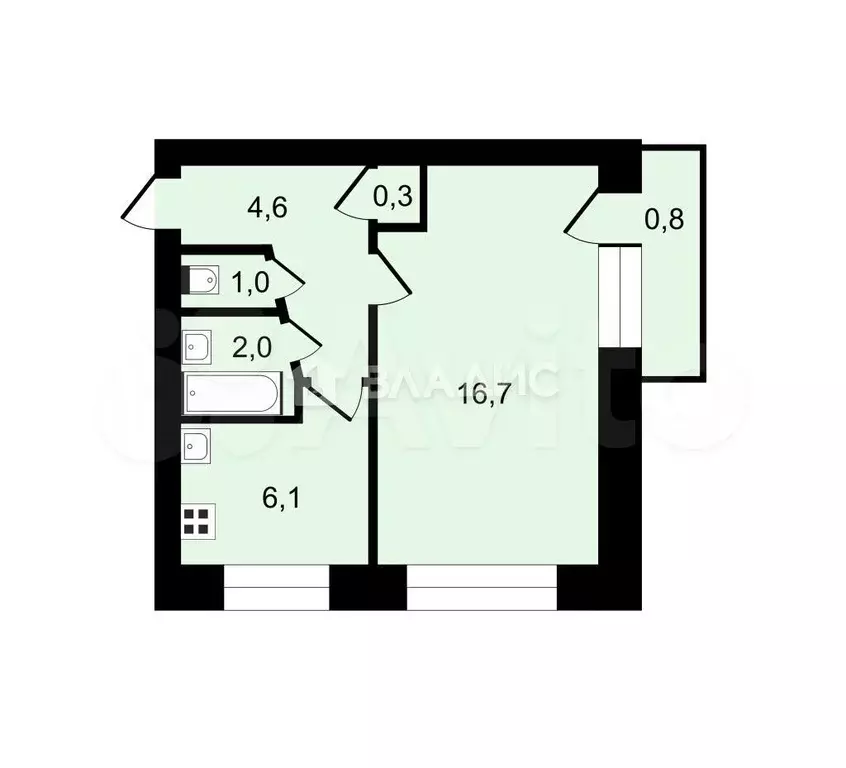 1-к. квартира, 30,7 м, 3/5 эт. - Фото 0