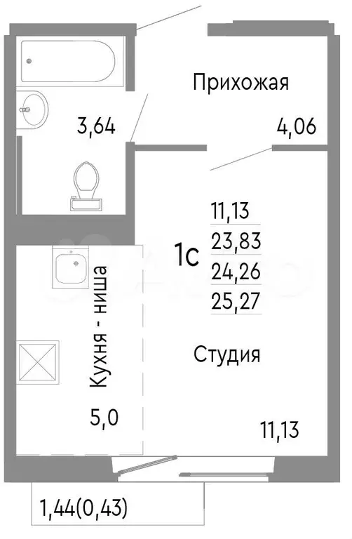 1-к. квартира, 24,3 м, 10/10 эт. - Фото 0