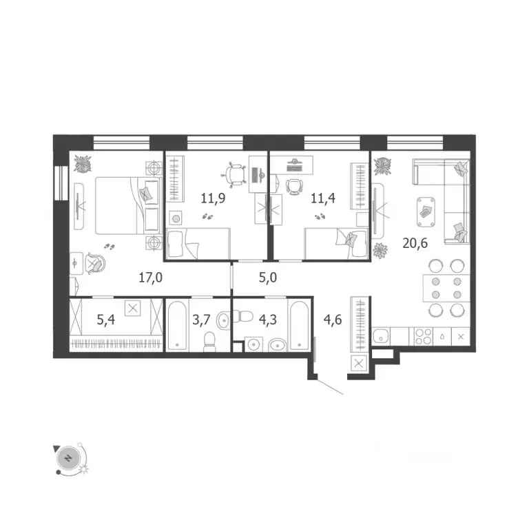 3-к кв. Москва проезд Проектируемый № 7021А (84.4 м) - Фото 0