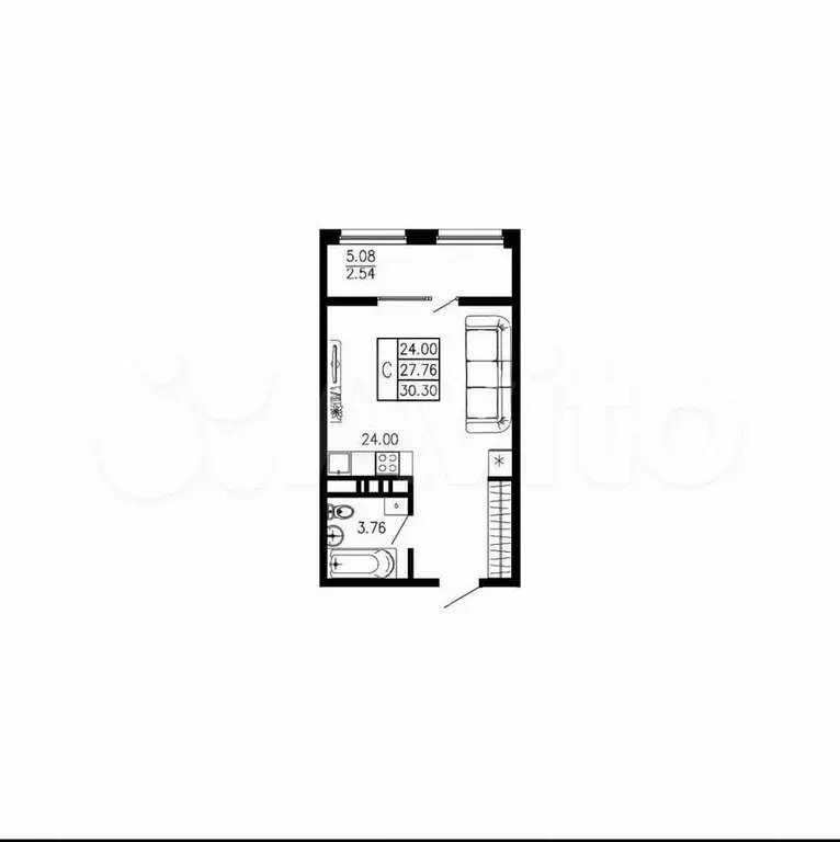 Квартира-студия, 30,3 м, 6/8 эт. - Фото 1